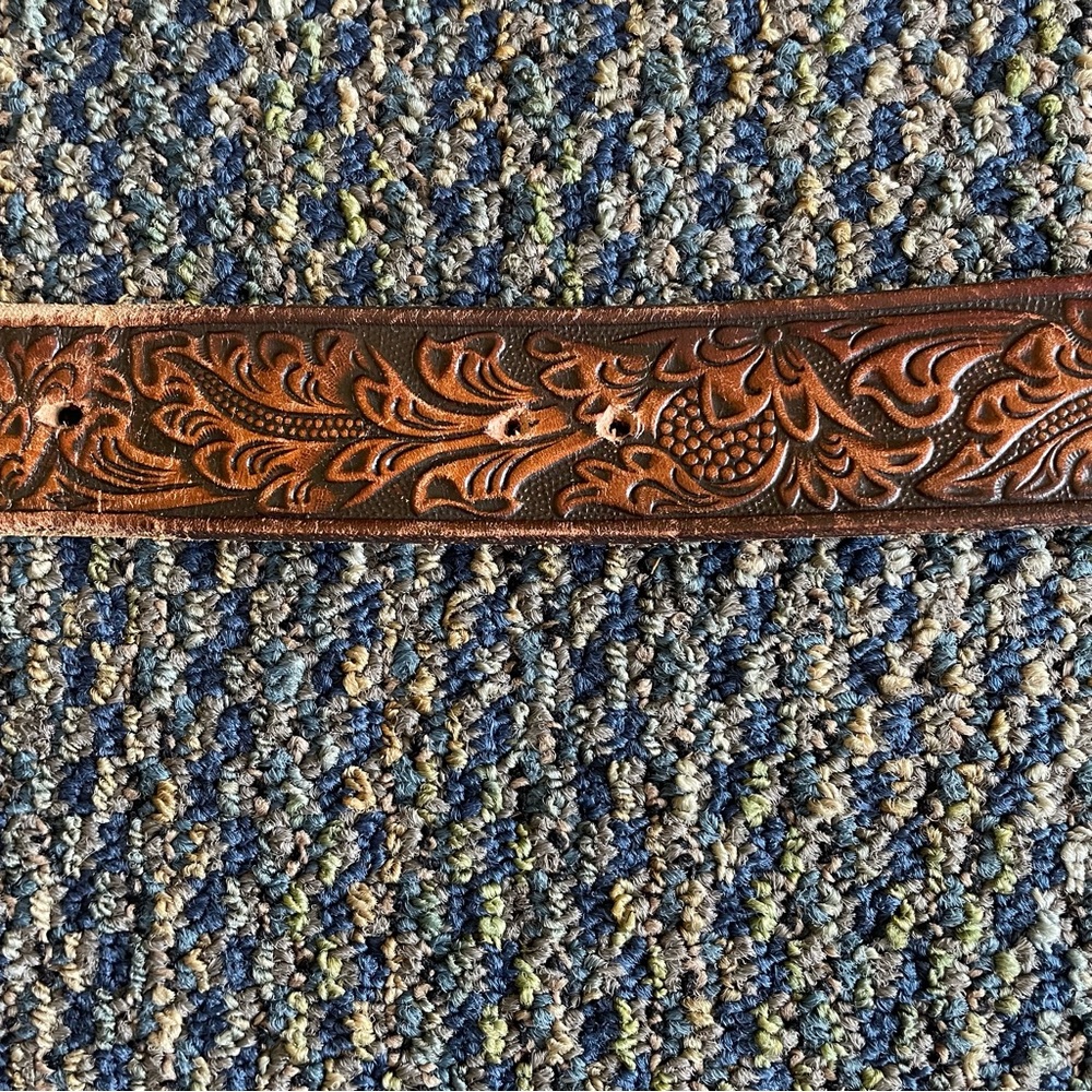 Embossed Genuine Leather Belt 51”Brown Bohemian Western - Picture 6 of 8